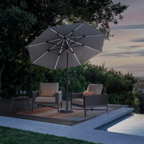 Patio Umbrella Treasure Garden Starlux LED Premium 9-Ft Collar Tilt Market Alum Black Frame